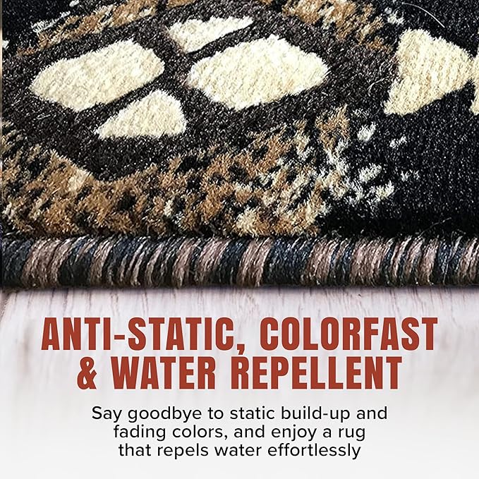YHSF South West Native American Area Rug C318 - Easy Clean, Thick, Soft, Durable Native Tribal American Indian Inspired Rug for Bedroom/Living Room and More - Black, 2 Feet x 3 Feet 4 Inches