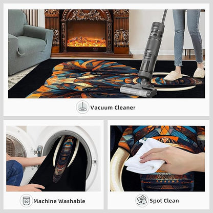 Indian Gods Rugs for Bedroom - 3x5 Area Rug - Ganesha Rugs for Living Room, Abstract 3D Ganesha Rug, Non-Slip Washable Home Decor Carpet