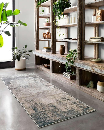Loloi Teagan Collection TEA-08 Ivory/Mist 2'-8" x 10'-6" Runner Rug, Large, Soft Neutral Rug, High-Traffic for Living Room, Bedroom, Home Office, Dining Area