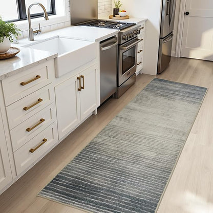 Joydeco 2x6 Runner Rug for Hallway, Modern Abstract Non-Slip Soft Washable Rugs, Low Pile Carpet for Entryway, Bedroom, Kitchen, Laundry, Beige & White & Dark Gray