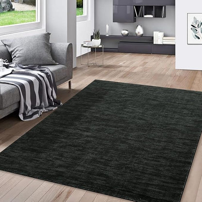 RUGSREAL Modern Area Rug 4x6 Rug for Bedroom Indoor Non-Slip Solid Color Area Rugs Non Slip Washable Contemporary Area Rug Throw Floor Carpet for Bedroom Living Room Kitchen, 4' x 6' Black
