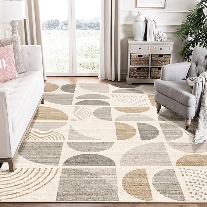 MUJOO Area Rug 6x9,Washable Rugs for Living Room Bedroom Dining Room,Large Boho Throw Floor Carpet Non Slip Soft Modern Abstract Bohemian Neutral Beige