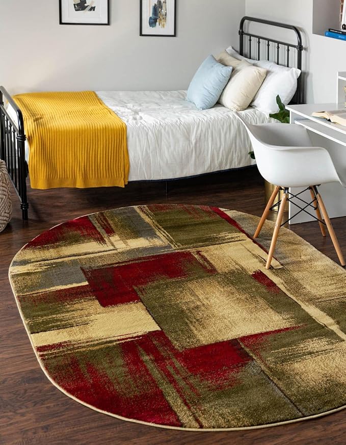 Unique Loom Barista Collection Area Rug - Timor (4' 1" x 6' 1" Oval, Multi/Red)