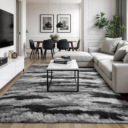 Zentavio Area Rugs for Living Room Large Rugs for Bedroom 5x8 Carpet Fluffy Fuzzy Soft Shag Aesthetic Plush High Pile Gray Throw Rug for Nursery Kids Room Dorm Waved Grey
