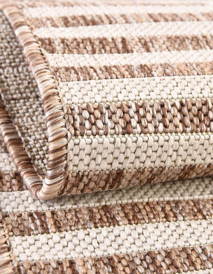 Unique Loom Outdoor Striped Collection Area Rug - Striped (6' 1" Square Taupe/Ivory)
