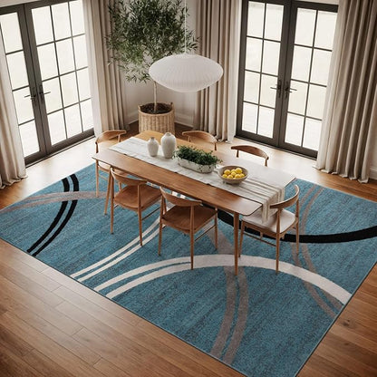 Rugshop Modern Wavy Circles Design Area Rug, Fade-Resistant Carpet for Living Room, Dining Room, or Office, Grand Room,Open Spaces,Blue, 12' x 15'