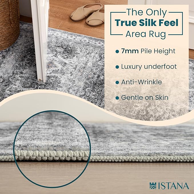 Istana 5x7 Area Rug - Grey Rugs for Living Room 5x7 - Foldable Rugs for Bedroom - Stain Resistant Washable Rug - Eco-Friendly Boho Area Rugs - Easy to Clean Living Room Rug