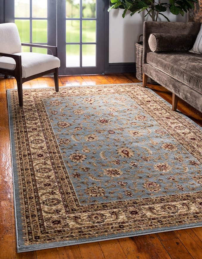 Unique Loom Voyage Collection Traditional Oriental Classic Intricate Design Area Rug (9' 0 x 12' 0 Rectangular, Light Blue/Gold)