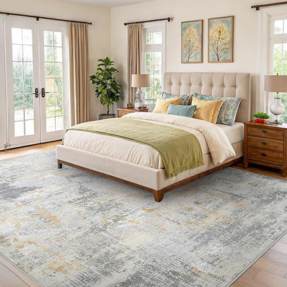 8x10 Area Rugs for Living Room, Modern Abstract Washable Rug with Non-Slip Backing & Low Pile, Large Washable Rug with Abstract Pattern for Bedroom, Dinning Room, Home Office,Beige