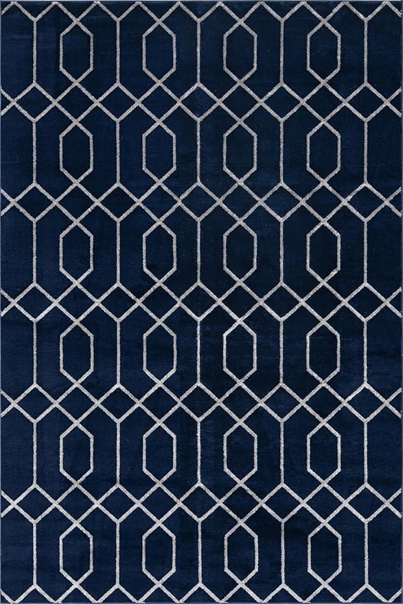 Unique Loom Glam Collection Area Rug - Trellis (6' 1' x 9' Rectangle, Navy Blue Silver/ Silver)