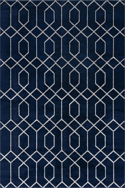 Unique Loom Glam Collection Area Rug - Trellis (6' 1' x 9' Rectangle, Navy Blue Silver/ Silver)