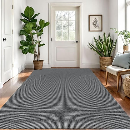 Braided Area Rug 5x7 Ft Washable Rugs for Living Room Non Slip Bedroom Rugs Boho Dining Room Rug Cotton Living Room Woven Floor Carpet for Nursery Playroom, Dark Grey/Grey