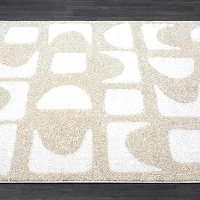 Abani Nuevo Collection Area Rug - Modern Geometric Beige/Cream Design - 5'3" x 7'6" - Easy to Clean - Durable for Kids & Pets - Non-Shedding - Medium Pile - Soft Feel - for Living Room Bedroom Office