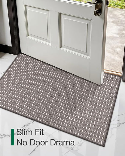 LUMI Handwoven Indoor Door Mat 17"x30", Non-Slip Low Profile Checkered Inside Doormat, Comfort Weave Grid Pattern Floor Mats, Taupe