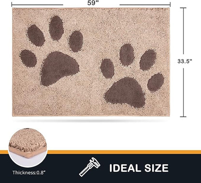 PURRUGS Dirt Trapping Door Mat 33.5" x 59", Non-Skid/Slip Machine Washable Microfiber Entryway Rug, Dog Doormat, Super Absorbent Welcome Mat for Muddy Wet Shoes and Paws, Beige