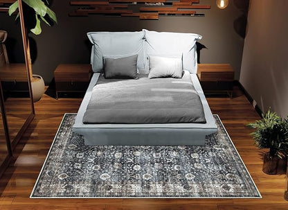 Bloom Rugs Washable Non-Slip 8' x 10' Rug - Black/Brown Traditional Area Rug for Living Room, Bedroom, Dining Room, and Kitchen - Exact Size: 8' x 10'
