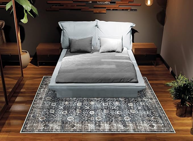Bloom Rugs Washable Non-Slip 10x14 Rug - Black/Brown Traditional Oriental Area Rug for Living Room, Bedroom, Dining Room, and Kitchen - Exact Size: 10' x 14'