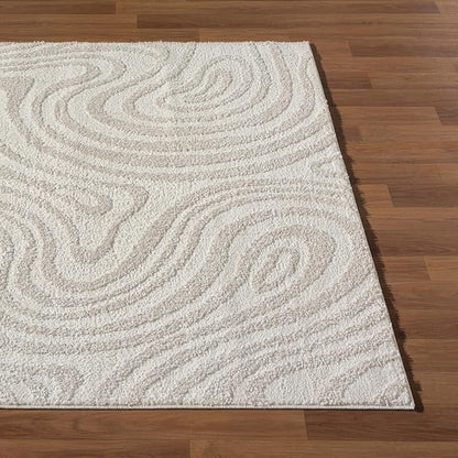 LUXE WEAVERS Geometric Swirl Cream 4x5 Area Rug High Low Modern Carpet