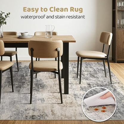 6x9 Area Rugs Living Room: Washable Large Abstract Modern Soft Rug Stain Resistant Indoor Floor Non Slip Accent Carpet for Bedroom Nursery Playroom Dining Room Office Dorm Home House- Grey Brown