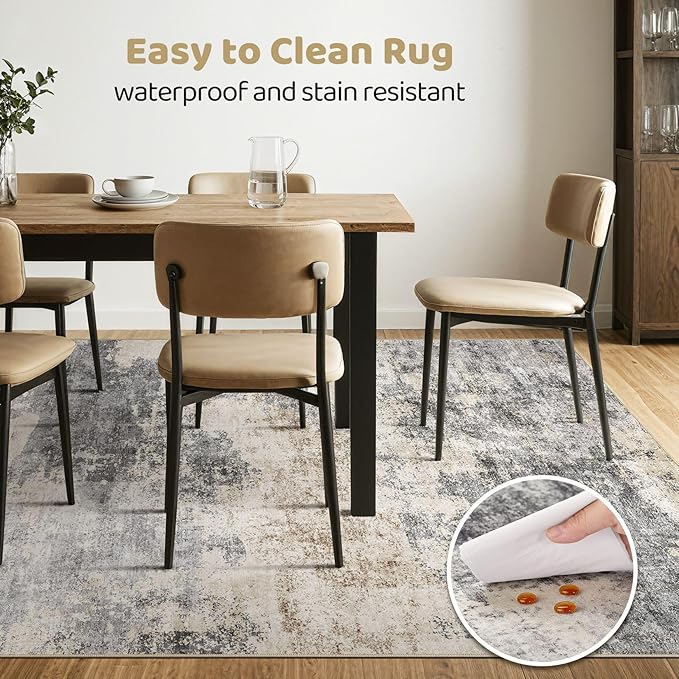10x14 Area Rugs Living Room: Washable Large Abstract Modern Soft Rug Stain Resistant Indoor Floor Non Slip Accent Carpet for Bedroom Nursery Playroom Office Dining Room Dorm Home House- Gray Brown