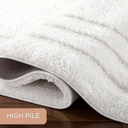 Town & Country Everyday Cloud Shag Plush Border Area Rug with High-Low Pile, Ivory, 5'2"x7'2"