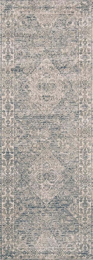 Loloi Teagan Collection TEA-04 Sky/Natural 2'-8" x 7'-6" Runner Rug, Large, Soft Neutral Rug, High-Traffic for Living Room, Bedroom, Home Office, Dining Area
