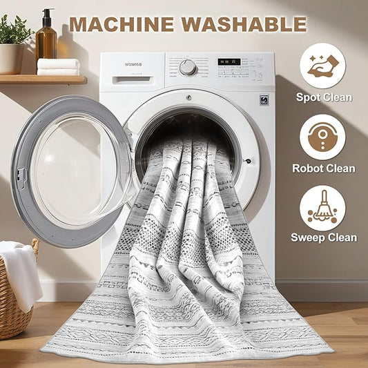 Nakagishi 10x14 Area Rugs Living Room: Washable Boho Large Neutral Modern Soft Stain Resistant Farmhouse Indoor Floor Rug Non-Slip Carpet for Bedroom Nursery Kids Playroom Office Dining Room- Gray