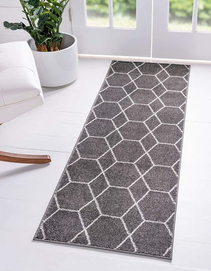 Unique Loom Trellis Frieze Collection Area Rug - Geometric (2' x 13' 1" Runner Dark Gray/Ivory)