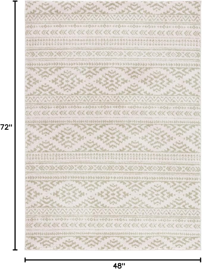 SAFAVIEH Area Rug 4x6 - Tulum Collection - Ivory & Sage, Moroccan Boho Tribal Design, Non-Shedding & Easy to Clean, Ideal for Living Room, Bedroom, Dining Space (TUL272H)