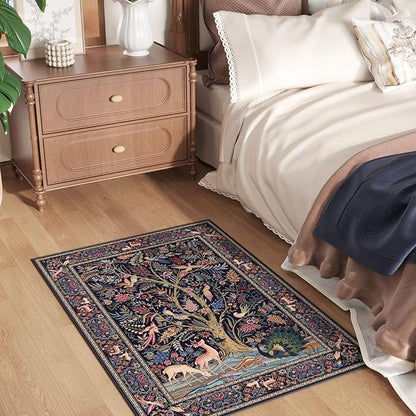 Rugcomf Indoor Door Mat 2x3 Rug Vibrant Tree of Life-Patterned Vintage Machine Washable Small Area Rug Non-Slip Low Pile Throw Rugs for Entryway Kitchen Front Door Entrance Entry Kids Room, Blue