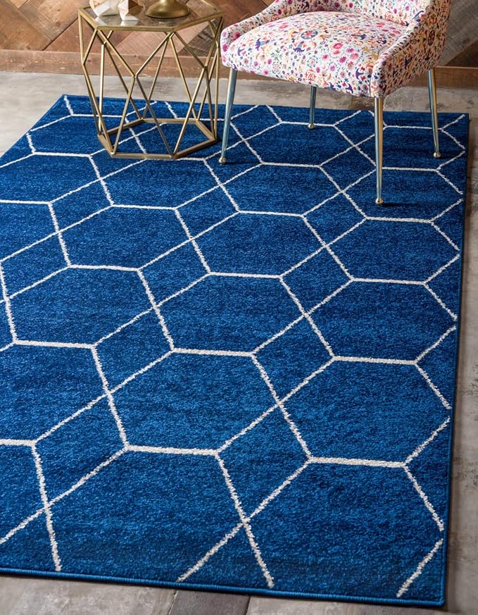 Unique Loom Trellis Frieze Collection Area Rug - Geometric (3' 3" x 5' 3", Navy Blue/ Ivory)
