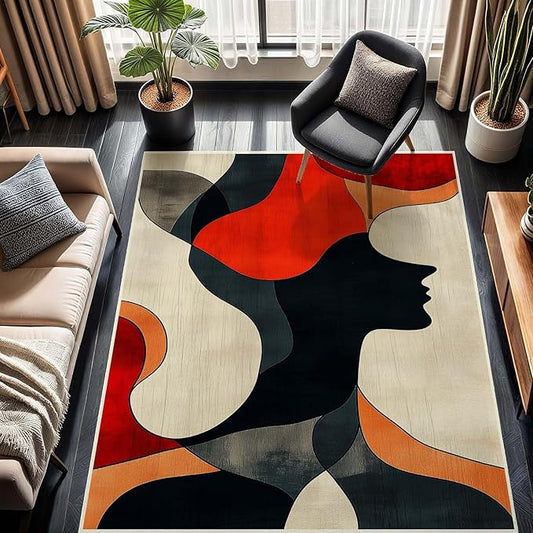 10x14 Abstract Rug, Abstract Area Rug, Geometric Area Rugs, Modern Geometric Rugs, Minimalist Face Carpet, Contemporary Carpet for Living Room, Non Slip & Faux Cashmere Low Pile