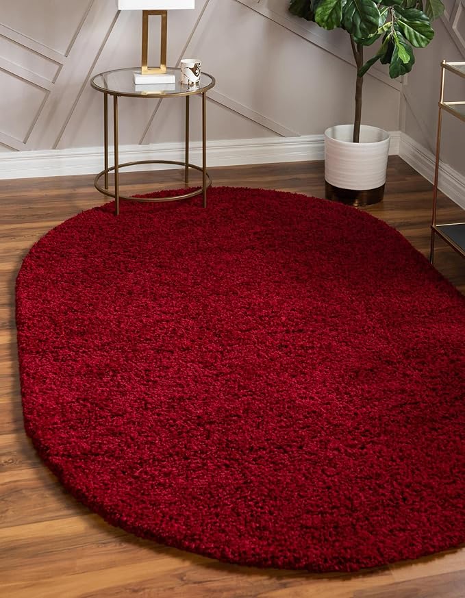 Unique Loom Solid Shag Collection Area Rug (3' 3" x 5' 3" Oval, Cherry Red)