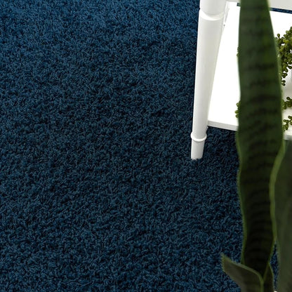 Unique Loom Solid Shag Collection Area Rug (5' 1" Round, Sapphire Blue/ Navy Blue)