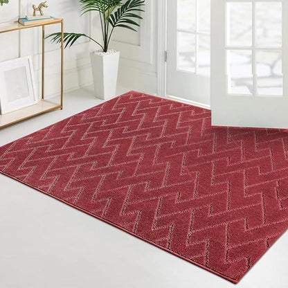 PURRUGS Easy Care Area Rug 4ft x 6ft, Non-Slip Machine Washable Entry Rug, Dog Door Mat, Stain Resistant Accent Rug for Hallway, Bedroom, Living Room and Mudroom, Cherry Red