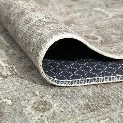 Bloom Rugs Washable Non-Slip 7 ft Runner - Beige/Gray Traditional Runner for Entryway, Hallway, Bathroom, and Kitchen - Exact Size: 2.5' x 7'