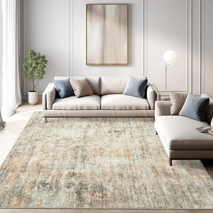 6x9 Abstract Area Rugs for Living Room 6 x 9 Washable Non Slip Low Pile Rugs for Bedroom Dining Room Foldable Thin Brown Grey