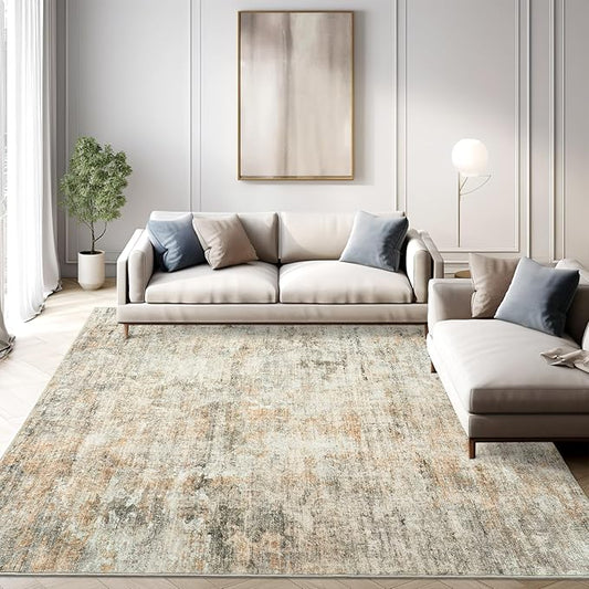 Abstract Rug 5x7 Machine Washable Area Indoor Orange Low Pile Non-Slip Foldable Thin Accent Rugs for Bedroom Living Room Dining Room