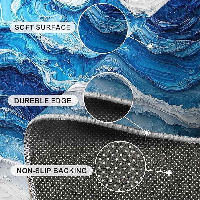 6x8 Ocean Waves Classroom Rugs - Abstract Waves Playroom Rug, Abstract Art Carpet Area Rug for Girls Bedroom Kids Room Basement Office Classroom