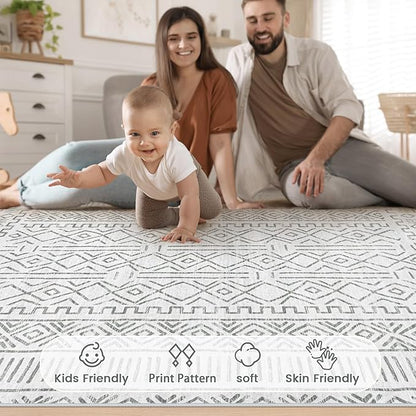 6x9 Area Rug Living Room: Washable Boho Geometric Moroccan Rug Neutral Modern Farmhouse Indoor Soft Non Slip Ultra Thin Printed Pattern Carpet for Dining Room Bedroom Nursery Home (BeigeBrown, 6'x9')