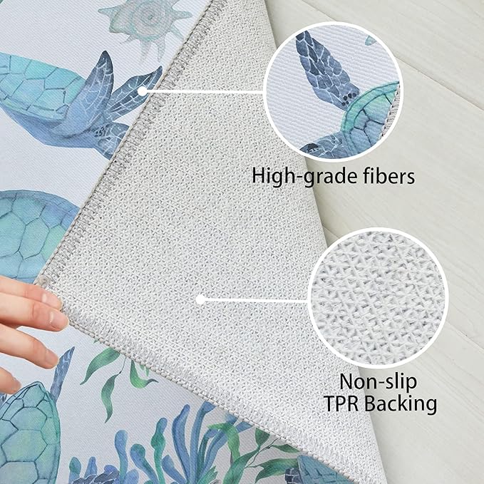 Tritard Coastal Sea Turtles Hallway Runner Rug 2x6 Beach Themed Starfish Area Rug Runner Non-Slip Washable Entryway Doormat Indoor Entrance Carpet for Kitchen Bathroom Laundry Bedroom Living Room