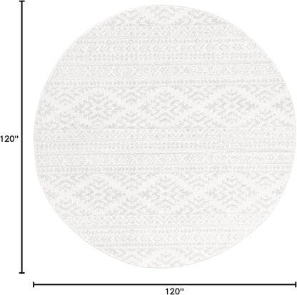 SAFAVIEH Tulum Collection Area Rug - 10' Round, Ivory & Light Grey, Moroccan Boho Tribal Design, Non-Shedding & Easy to Clean, Ideal for Living Room, Bedroom, Dining Space (TUL272G)