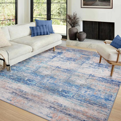 Abstract 4x6 Area Rug for Living Room Dining Room Entryway Blue