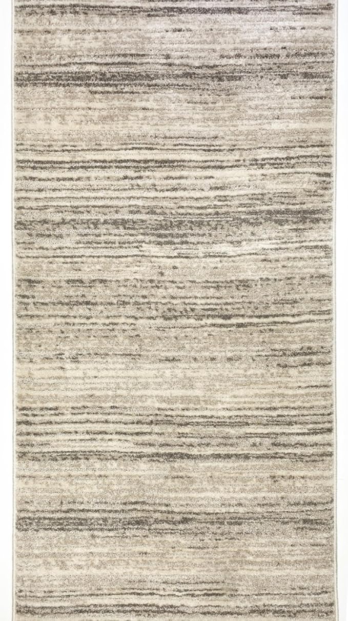 Well Woven Custom Size Hallway & Stair Runner- Harlow Delphi Cream Beige 31 Inches Wide x 75 Feet Long Runner (31" x 75') Runner Rug - Modern Stripes Pattern, Ultra-Soft, Easy-Clean