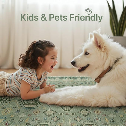 Bavni Washable Runners for Hallways 2X10, Ultra-Thin Non Slip Long Runner Rug, Print Vintage Aesthetic Carpet Runner, Low Pile Rugs for Kitchen Porch Bedroom, Green