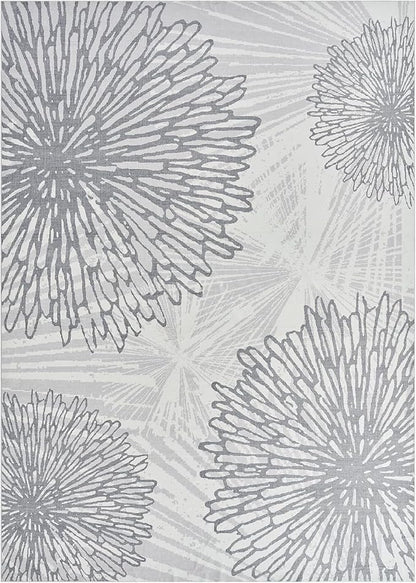 WITSHOCK 6x8 Washable Rug for Living Room,Modern Floral Distress Print Pattern Area Rugs,Stain Resistant with Non Slip Backing Carpet for Dining Room,Bedroom & Home Decor,Grey White