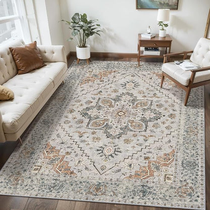 Tangsoo 3x5 Bedroom Rug, Washable Vintage Indoor, Area Rug Non Slip Accent Rug, Print Distressed Grey Carpet, Soft Low Pile for Living Room Dorm Bedroom Bedside Entryway Bathroom