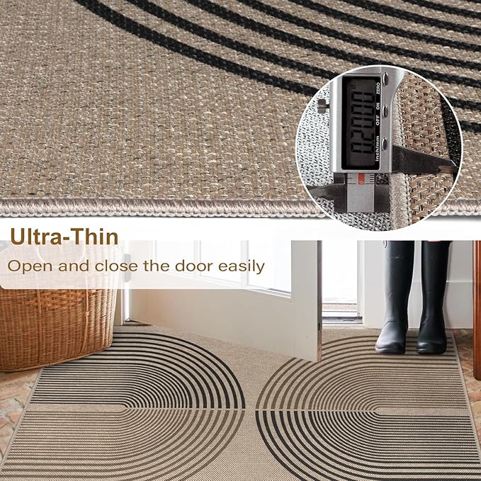 Easy Jute Rainbow Area Rug, 3x5 Indoor Outdoor Entryway Rug Washable Non-Slip Modern Boho Kitchen Rugs, Neutral Farmhouse Abstract Throw Carpet for Living Room Patio Kids Room