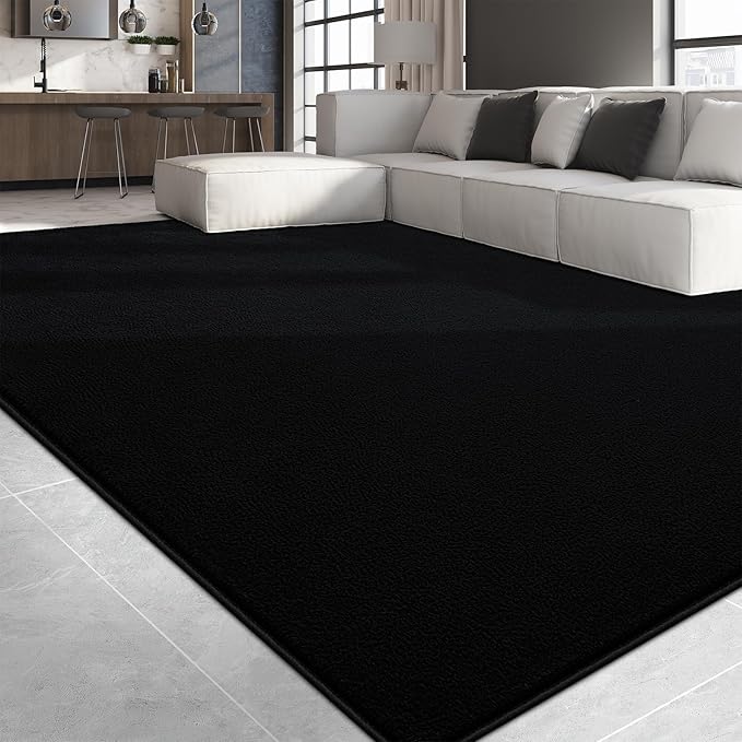 Large Area Rugs for Living Room Bedroom, 4x6 Feet Black Rug, Minimalist Modern Shag Rug, Soft Thick Comfy Memory Foam Indoor Carpet, Non-Slip Washable Rug for Boys Girls Dorm Nursery Room Home Decor