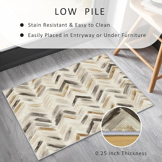 Washable 4x6 Chevron Rug Living Room, Modern Abstract Art Design Area Rugs for Bedroom, Chevron Home Decor Carpet, Low Pile, Non Slip, Kids & Pet Friendly (N4191)